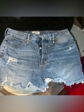 Free People Light Blue Distressed Denim Shorts